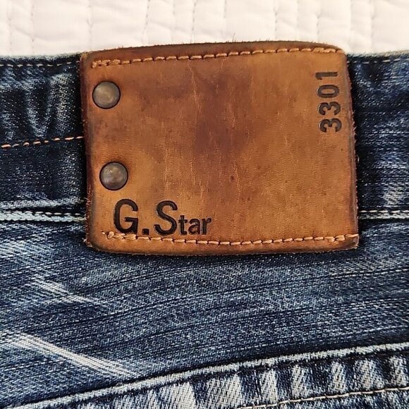 G-Star Raw 3301 Button Fly Straight Fit Blue Denim Jeans Men's Size 32Wx28L EUC - Picture 12 of 16